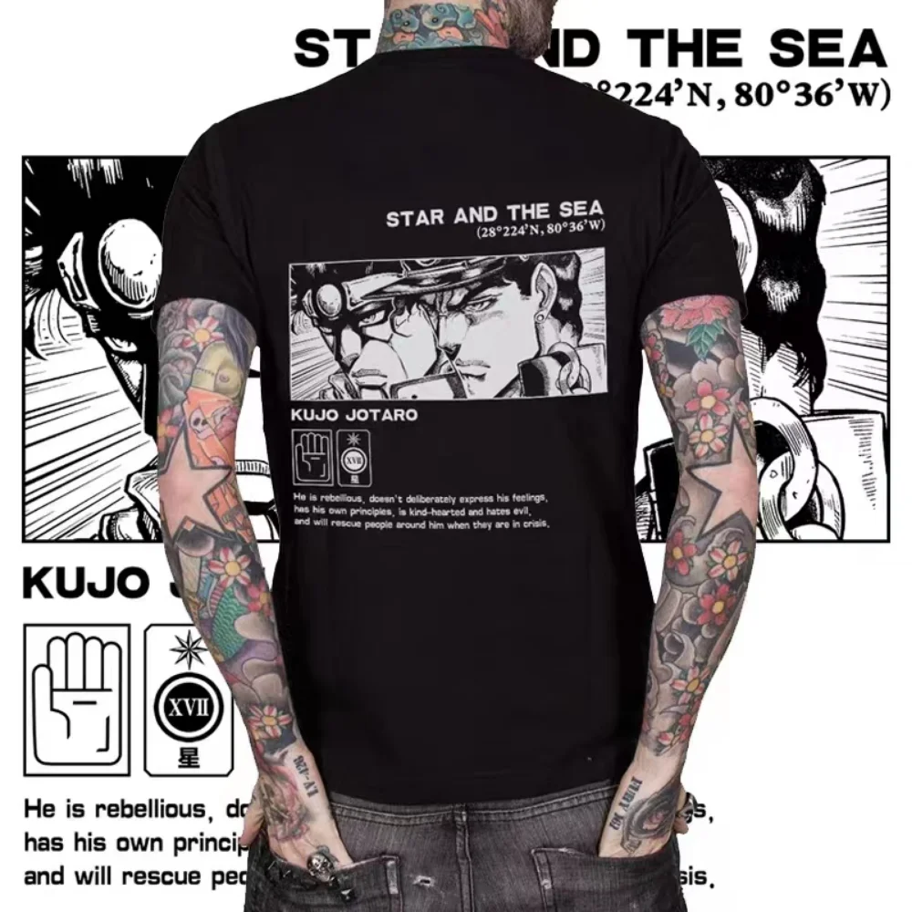 Kujo Jotaro Anime T-shirt JoJo’s Bizarre Adventure Manga Graphic Men Cotton Short Sleeve Tee Women