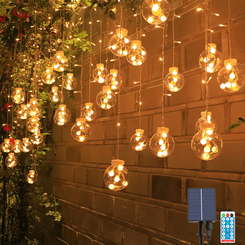 Solar Lichtslingers Buiten Dimbaar Waterdicht Globe Zonne-energie Patio Lamp voor Tuin Eaves Gazebo Bistro Gordijn Decor