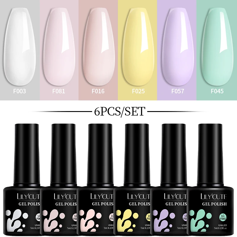 Lilycute 6 Stks/set Gel Nagellak Set Semi-Permanente Lente Zomer Kleuren Serie Doordrenken Van Uv Nail Art Gel Vernis Base Top Coat