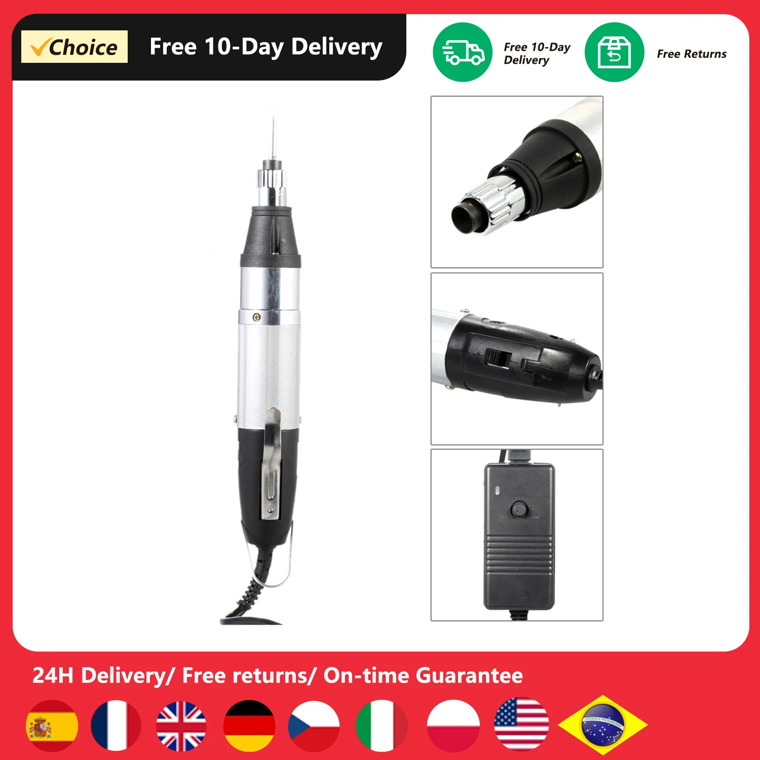 

AC110V-220V High Quality DC Powered Electric Screwdriver with 10pcs Bits Stepless Speed Regulation Repair Tool