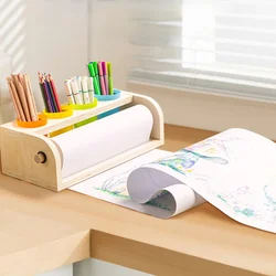 Children Tabletop Paper Roll Dispenser - Wood Kids Easel with Paper Rolls- Portable Easel for Kids To Doodle, Drawing, Art,Craft