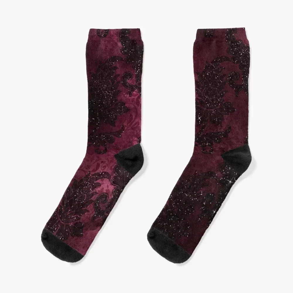 

Vintage Glamour Burgundy Damask Socks gym aesthetic christmas gift Stockings compression Women Socks Men's