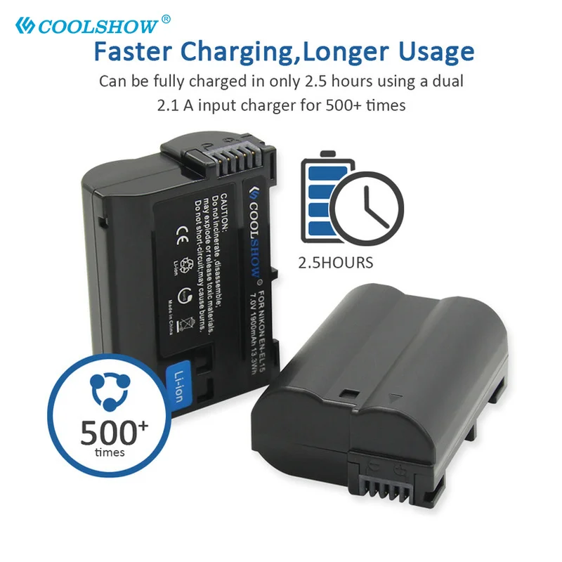 EN-EL15 / EN-EL15a Аккумулятор для Nikon D7500 D7200 D7100 D7000 D850 D810 D810A D800 D800E 1900mah EL15 батареи для камеры