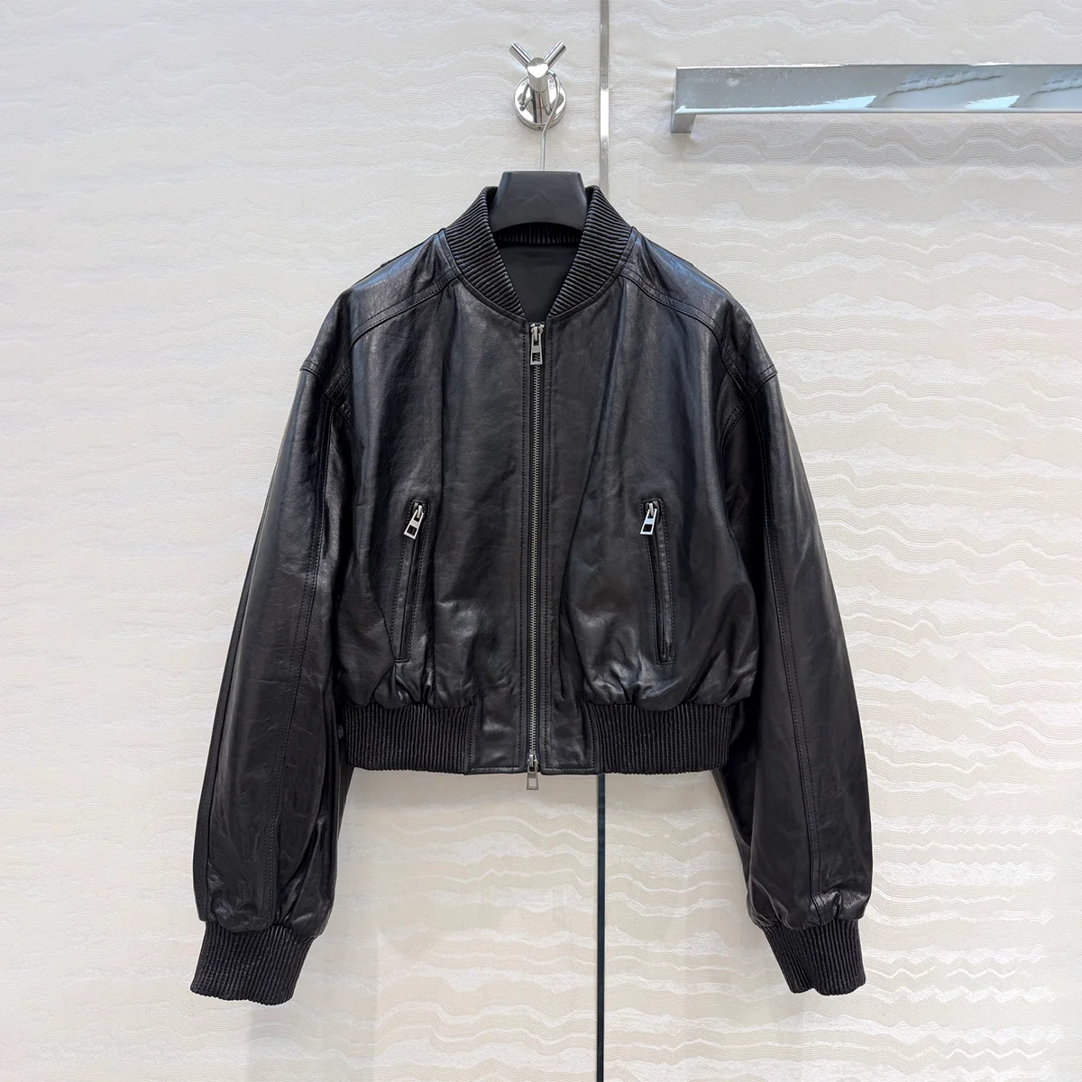 2026 High Quality Women's Short Baseball Jacket PU Leather Jacket--hb807