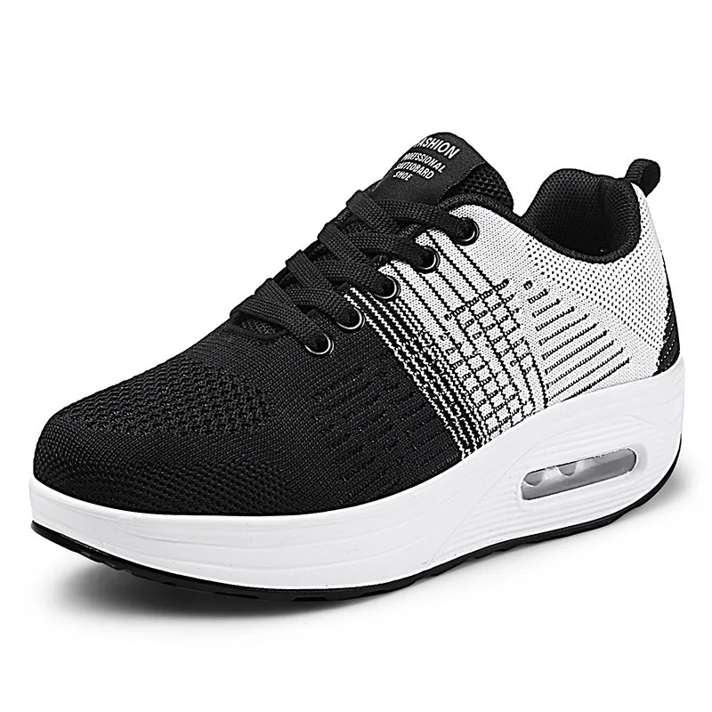 Women Casual Shoes Platform Mesh Sneakers Ladies Breathable Walking Shoes Lace Up Women Flat Heel Wedge Shoes Zapatos Mujer