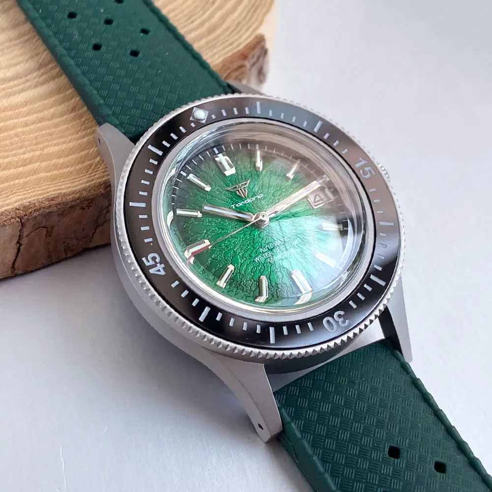 Bubble Sapphire Crystal Retro Tandorio Texture Blue/Green Dial Japan NH35A Watch Men 20ATM Diving Waffle Strap 40mm Vintage