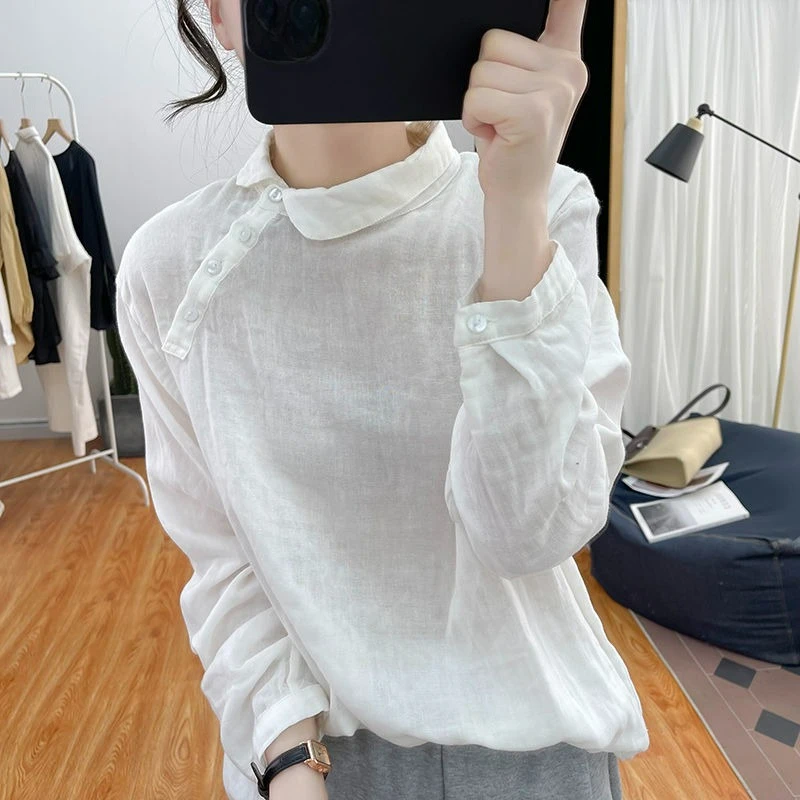 

Long Sleeved Shirt for Women 2025 Autumn New Retro Bottom Top Shirts