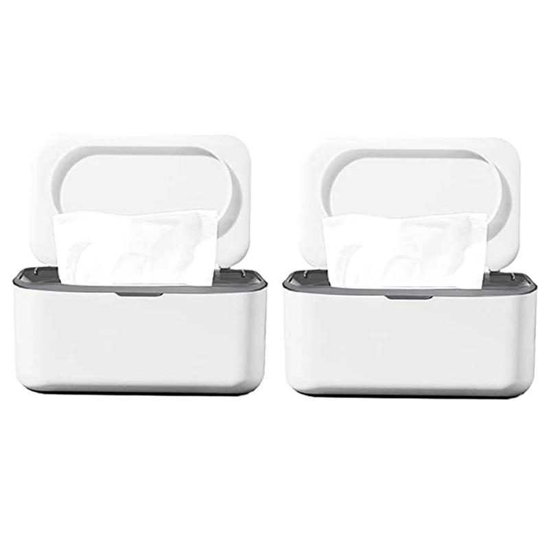 2X Wet Wipe Dispenser,Baby Napkin Storage Box Holder Container Dust-Proof Wet Tissue Box For Home, Office (Gray)