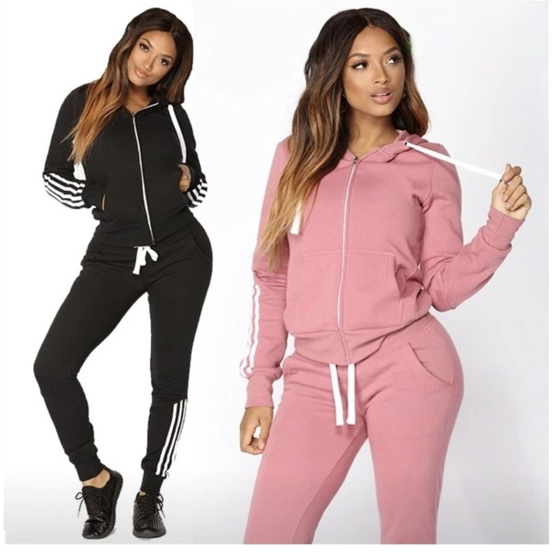 New Women\'s Hot Long-sleeved Sweater Trousers 2PCS Sportswear Tracksuits Fashion Hooded Joggers Sports Sets Spring Fall