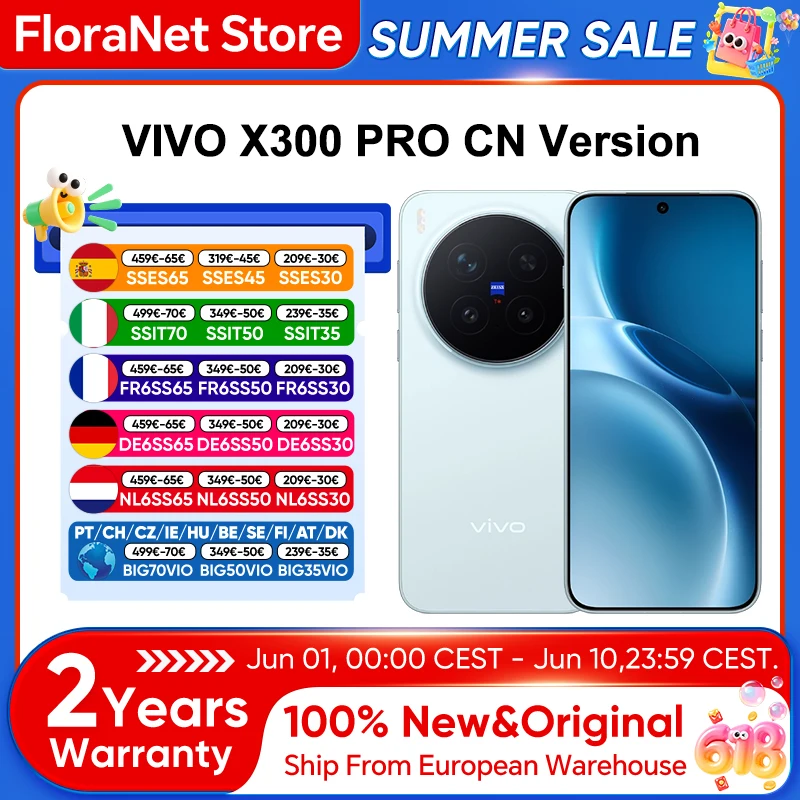 Smartphone VIVO X300 Pro 5G, processeur Dimensity 9500, �cran AMOLED de 6,78 pouces, batterie de 6510 mAh, charge rapide 90 W, appareil photo t�l�objectif ZEISS APO 200 MP, NFC, OTG