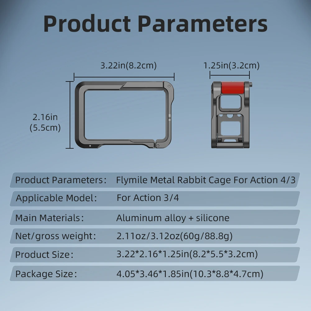 Aluminum Alloy Metal Protective Frame Mount Case with Cold Shoe 1/4inch Hole Sport Camera Rabbit Cage for DJI Osmo Action 3/4