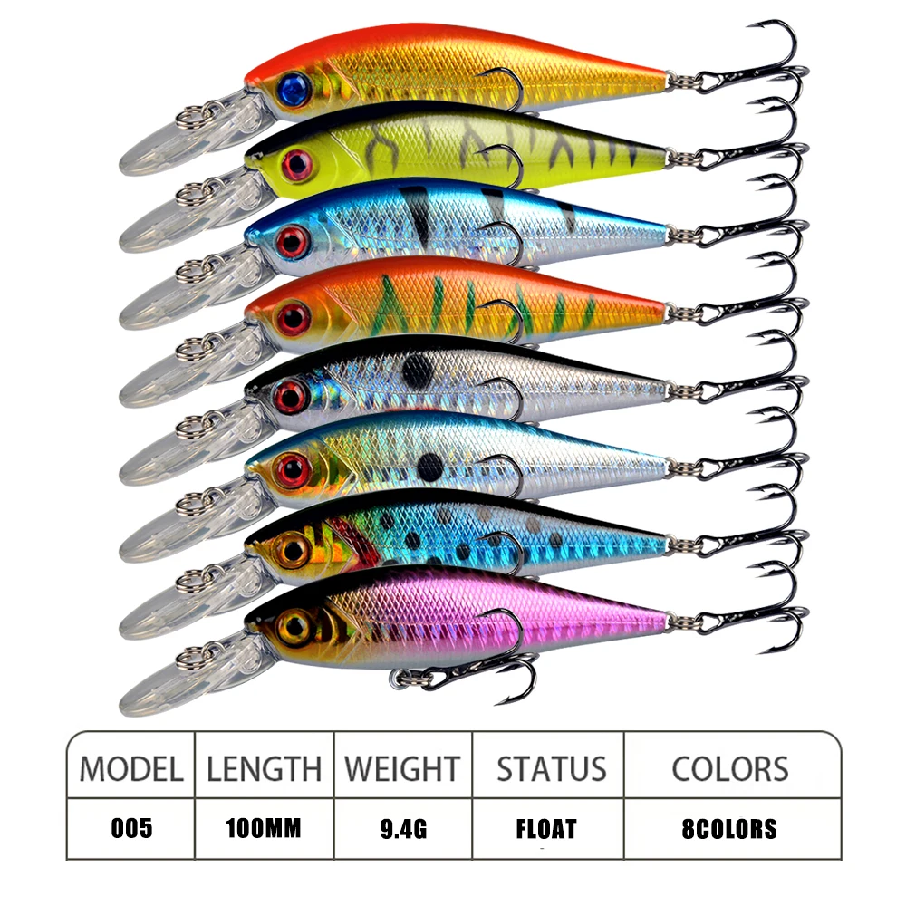 LINGYUE 1Pc Floating Minnow Bait Fishing Lure 100mm 9g Hard Wobbler For Trolling Pesca Peche Diving 2m Isca Artificial