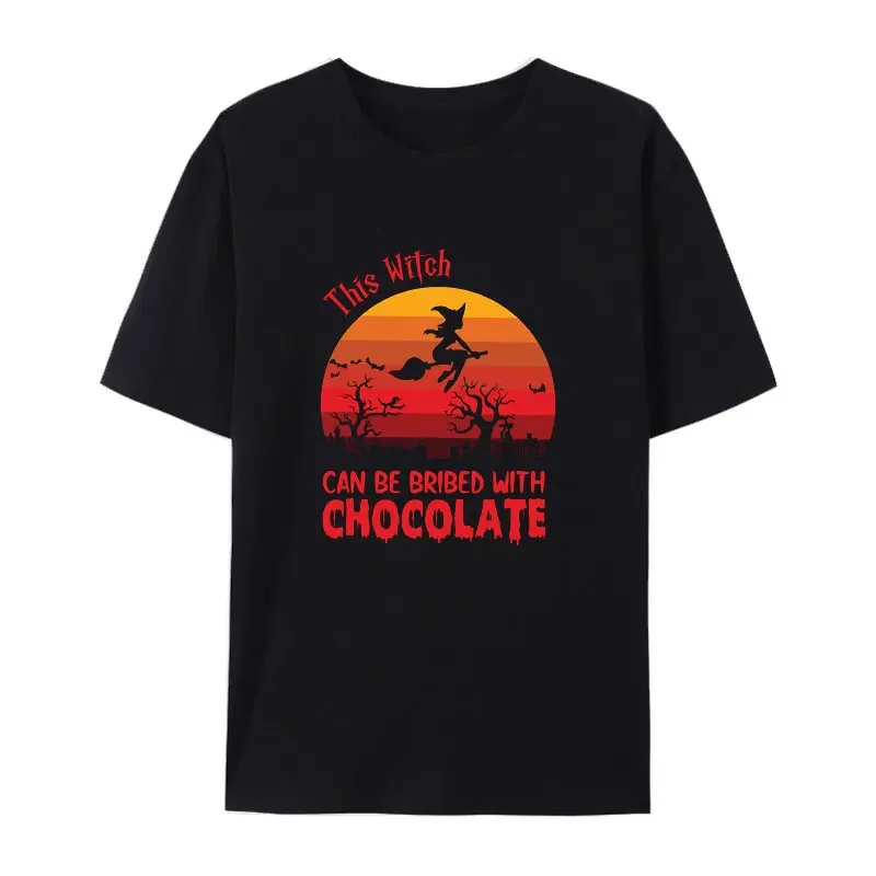 Classic Halloween Quotes This Witch Can Be Bribed with Chocolate Cotton T Shirt Hip Hop Popular Street Fashion Hipster Cool Tops