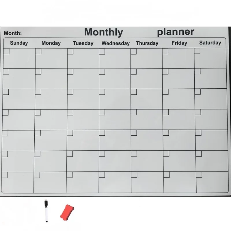 2026 Self-adhesive Dry Erase Calendar For Refrigerator -Monthly Kitchen Planner Organization Home Decor Kitchen Fridge Calendar