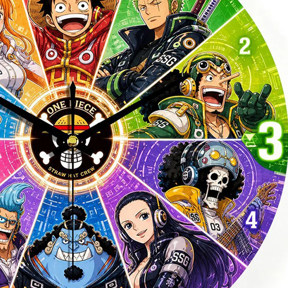 One Piece Luffy Straw Hat Crew Wall Clock Silent Non-Ticking Colorful Quartz Watch Home Decor for Bedroom Living Room Fans Gift view 6