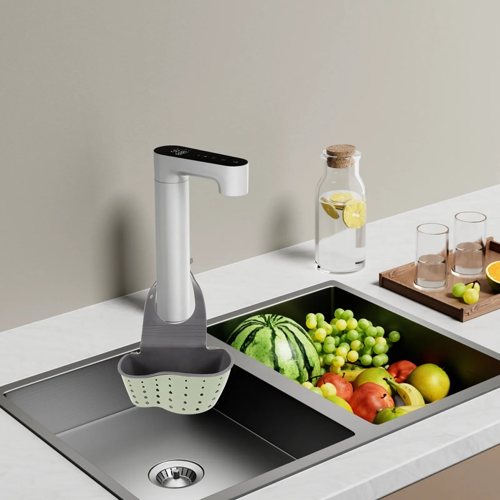 3Pcs Hanging Sink Drain Basket Organizer Kitchen Double Tier Shelf Sponge Soap Brush Peeler Spoon Faucet