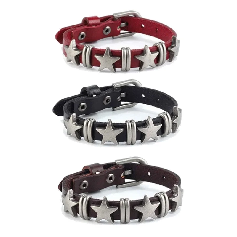 Pulseras góticas de aleación de cuero con forma de estrella Vintage para mujeres y hombres, pulsera gótica Retro para parejas, accesorio de joyería para fiesta de Rock, decoración