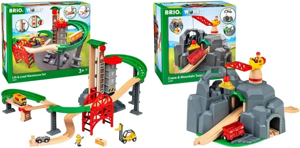 World - 33887 Set Gudang Angkat & Muat |   Mainan Kereta Api 32 Bagian dengan Aksesoris dan Rel Kayu untuk Anak Usia 3 Tahun ke Atas & Dunia -