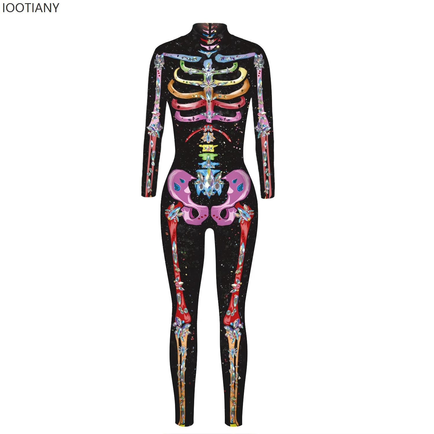 

IOOTIANY Cosplay Costume Women's Skull 3D Digital Printing Slim Bodysuit Halloween Theme Party Masquerade Performance Costume