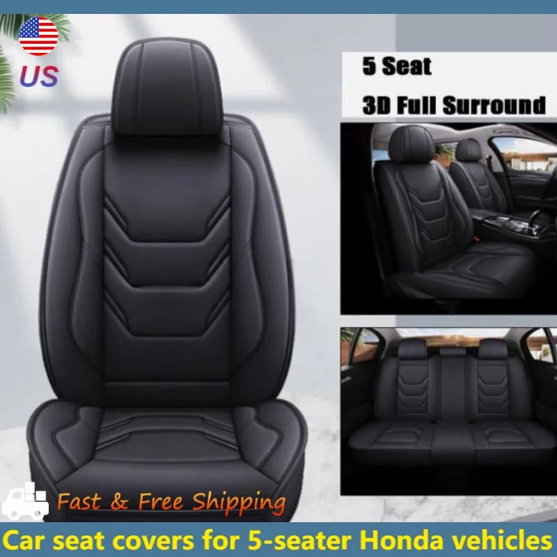 

Черный полный комплект 5-местных кожаных чехлов на передние и задние автомобильные сиденья Honda, противоскользящий чехол на автомобильное сиденье с 3D-дизайном с объемным звуком