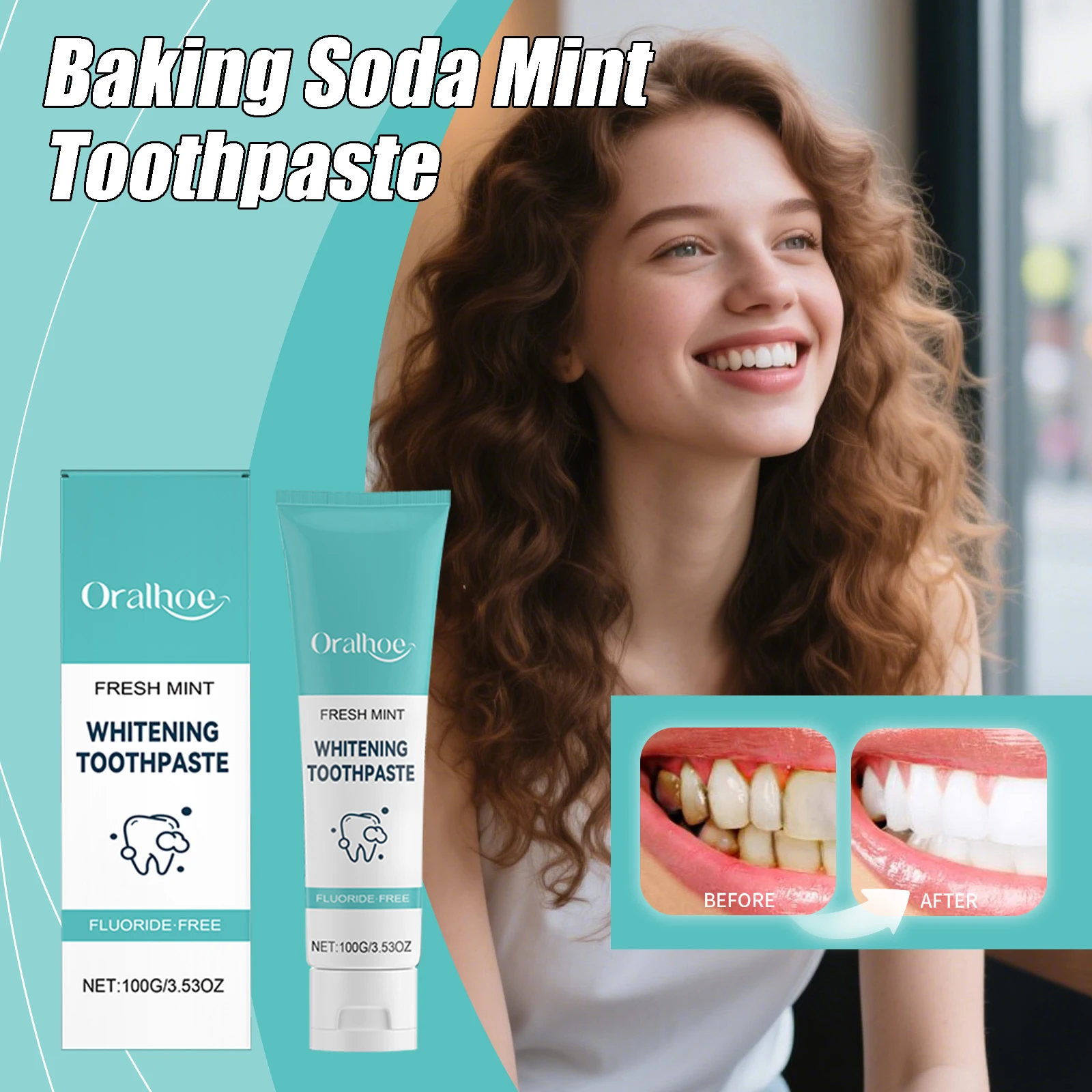 معجون أسنان صودا الخبز بالنعناع يزيل البقع بشكل فعال للأسنان الصفراء ويزيل الرائحة معجون أسنان للعناية بالفم منعش يدوم طويلاً