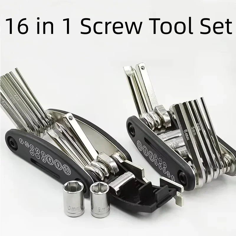 16 in 1 Portable Multipurpose Screw Tool Set for Motorcycle Moto Screwdriver Set Hexagon Wrench Set Bike Maintenance Tools