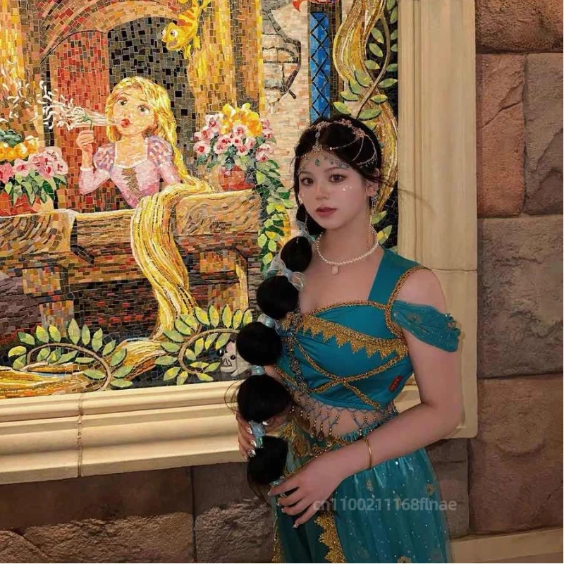 Nuovo set da 7 pezzi per la danza del ventre da donna, set di costumi di Halloween per la danza del ventre della principessa Jasmine di Aladino