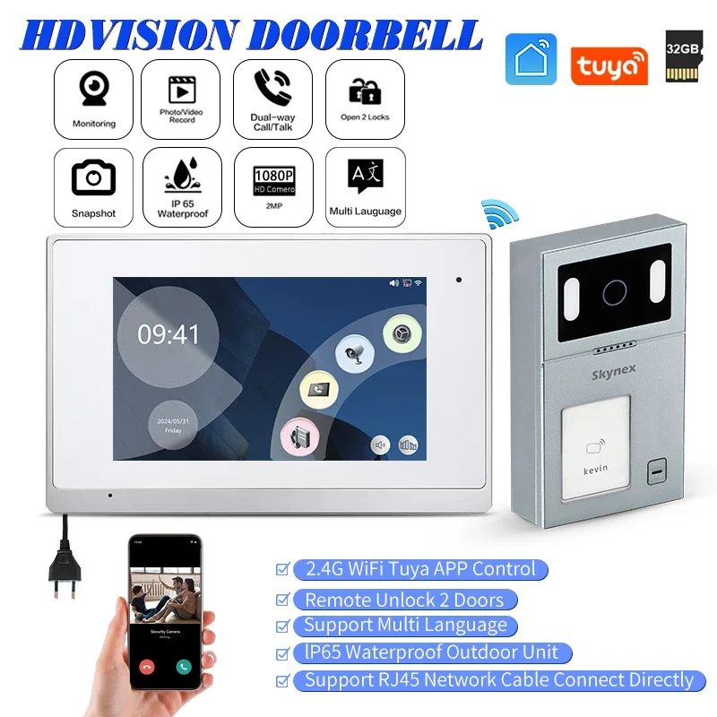 

Cost-effective Model Wifi Tuya 7 Inch Smart Doorbell APP Remote Unlock Support RFID Card HD Camera