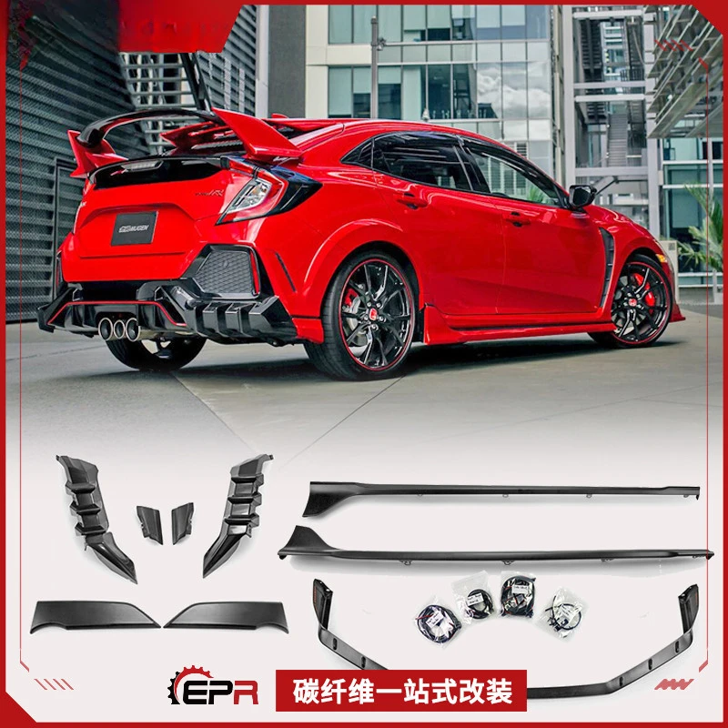 For Honda Civic FK8 Type R - Mugen Unlimited Style Carbon Fiber Full Small Body Kit (Front Lip + Side Skirts + Corner Covers)
