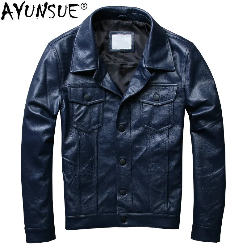 

Genuine Cow Leather Jacket Men Short Luxury Coat cowhide spring Plus Size Chaqueta Cuero Hombre KJ1930