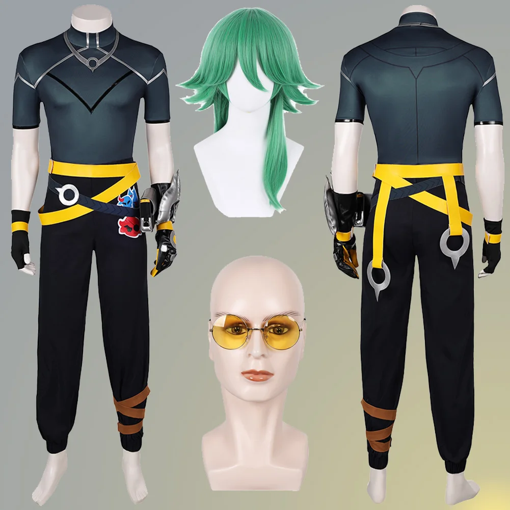 Heartsteel Ezreal Cosplay Men Fantasy Costume Outfits Game LoL Role Play Wig Glasses Gloves Tops Male Halloween Party Suits