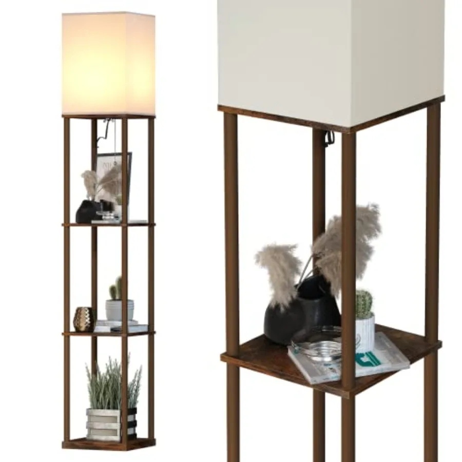 Floor Lamp with Shelves, Standing Lamps for Living Room, 3 CCT LED Bulb Include, Display Bookshelf, 63