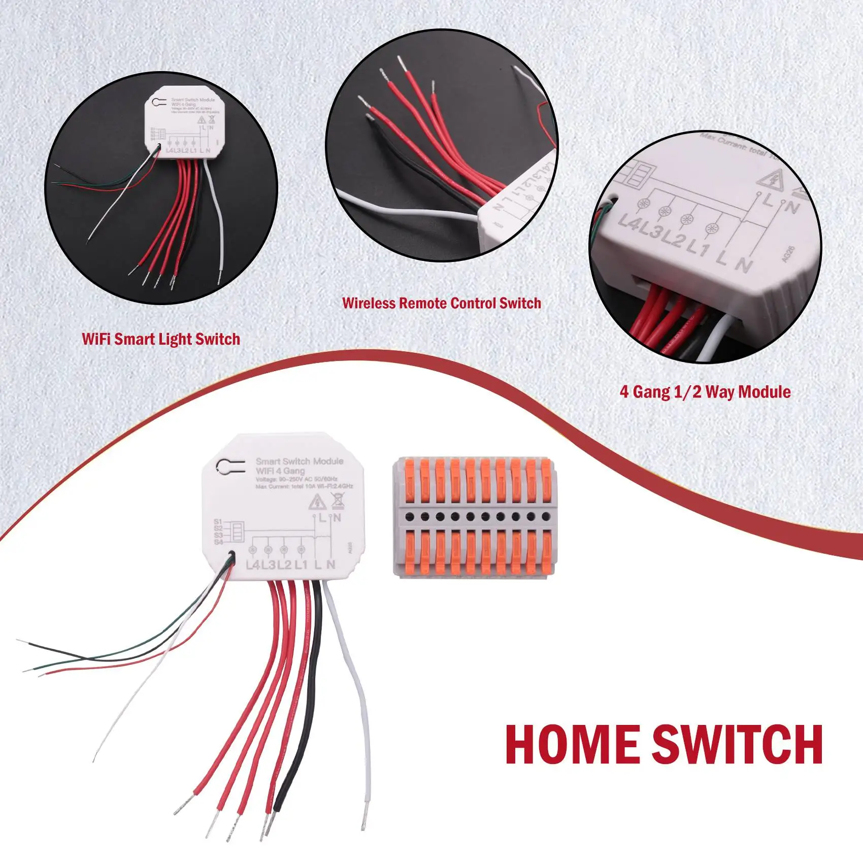 

-A01R Mini DIY Wifi Smart Light Switch 4 Gang 1/2 Way Module Smart Life/Tuya App Wireless Remote Control Work With Alexa Home