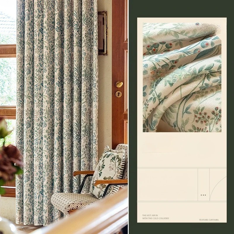 American Pastoral Retro Floral Print Cotton Linen Luxury Curtains for Living Room Bedroom High Drapes Custom Size