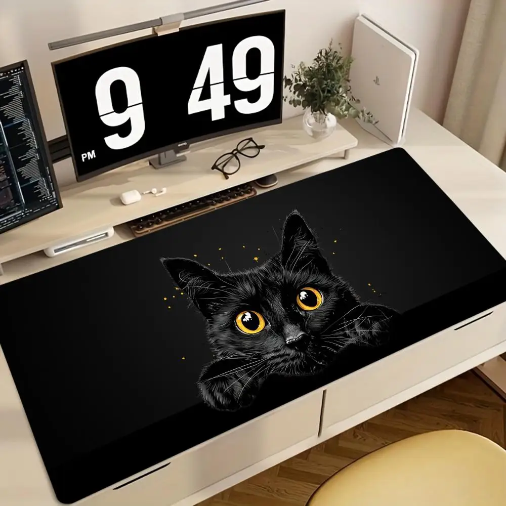 Tappetino per mouse da gioco grande XXL, adorabile gattino completamente nero, bordo cucito in gomma, adatto per ufficio e casa, accessorio da gioco