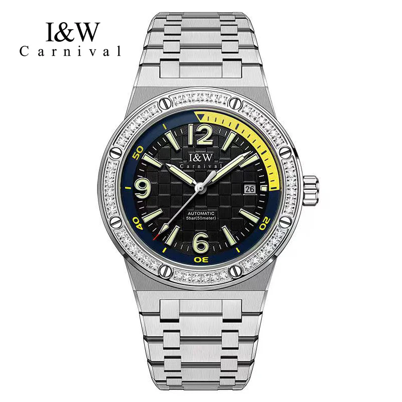 

Мужские механические часы Carnival Brand IW Series класса люкс, водонепроницаемые до 50 м, с бриллиантами, механизм MIYOTA