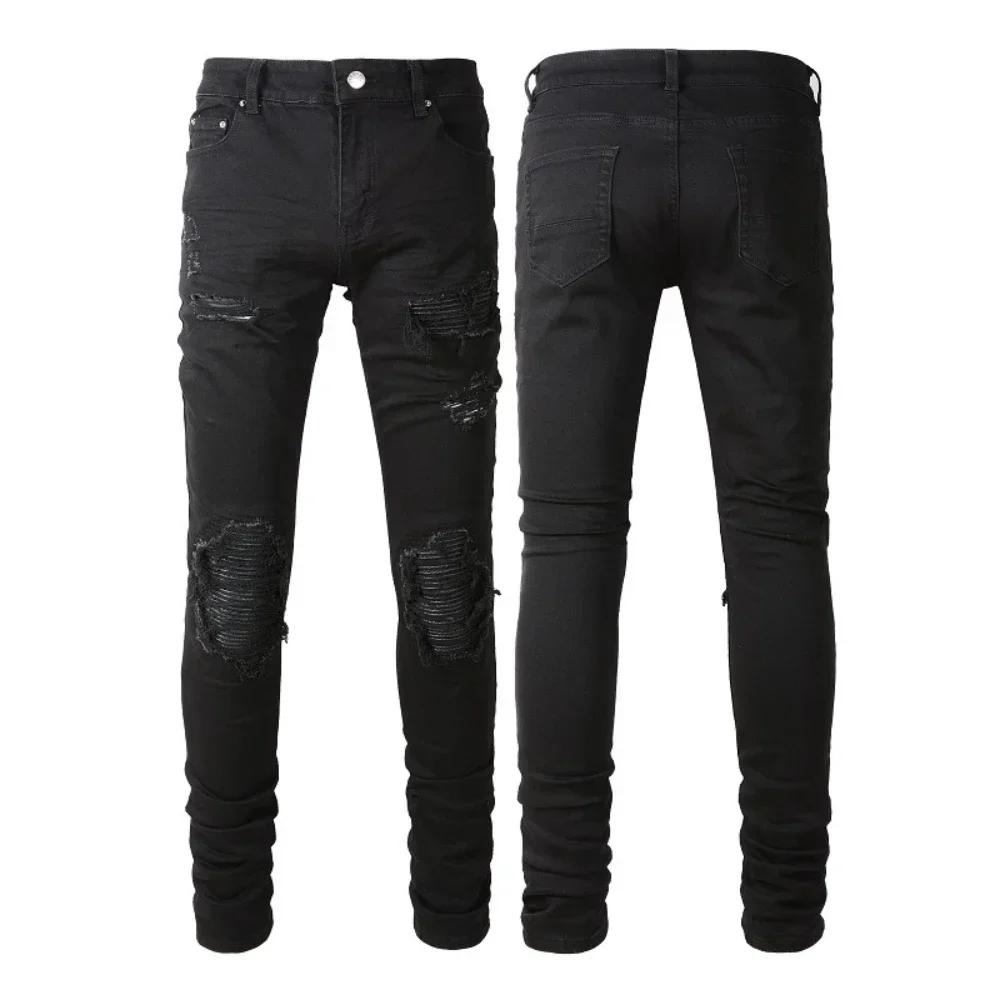 

Skinny Hole Jeans for Men Vintage Pencil Pants Straight Ankle Length Trousers Washed Distressed Denims 2025 Autumn Streetwear