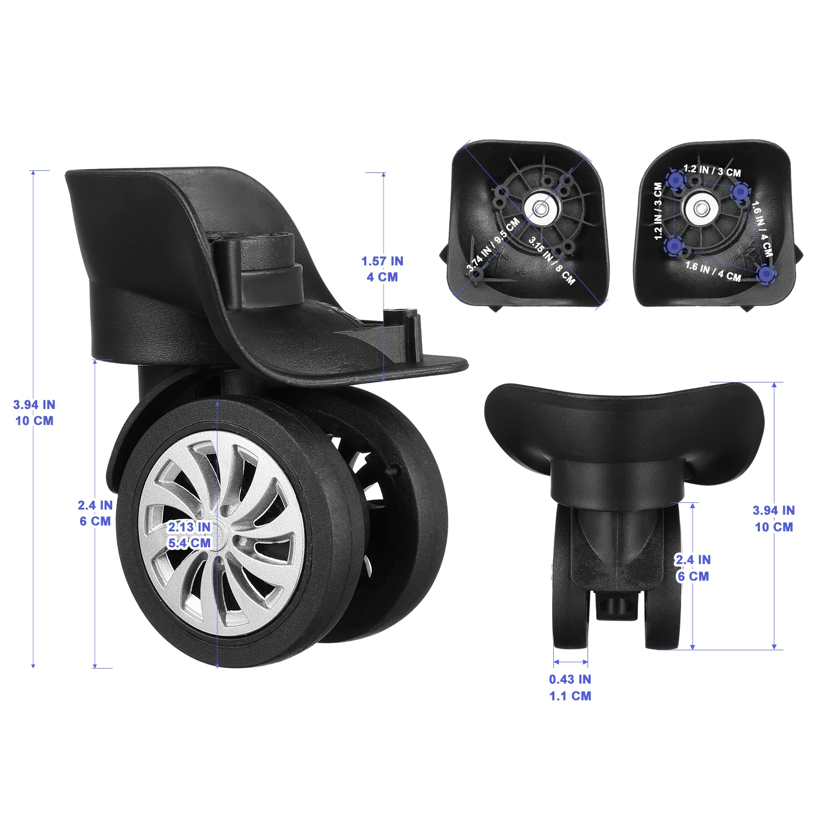 4 Stück Trägerrad Ersatz Gepäck Koffer Räder Drehbar Universalrad Schwarz Drehbare Koffer Gepäckrollen Schwarz