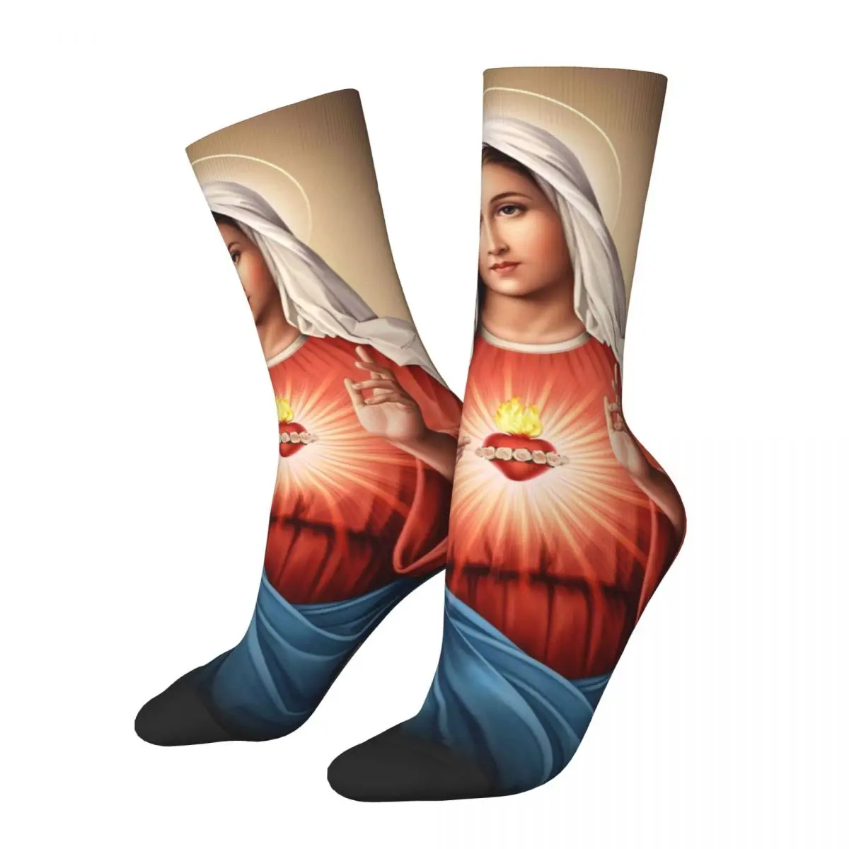 Heart Of Mary Catholic Socks for Women Men Accessories All Seasons Christ Christian Comfortable Middle Tube Socks Breathable