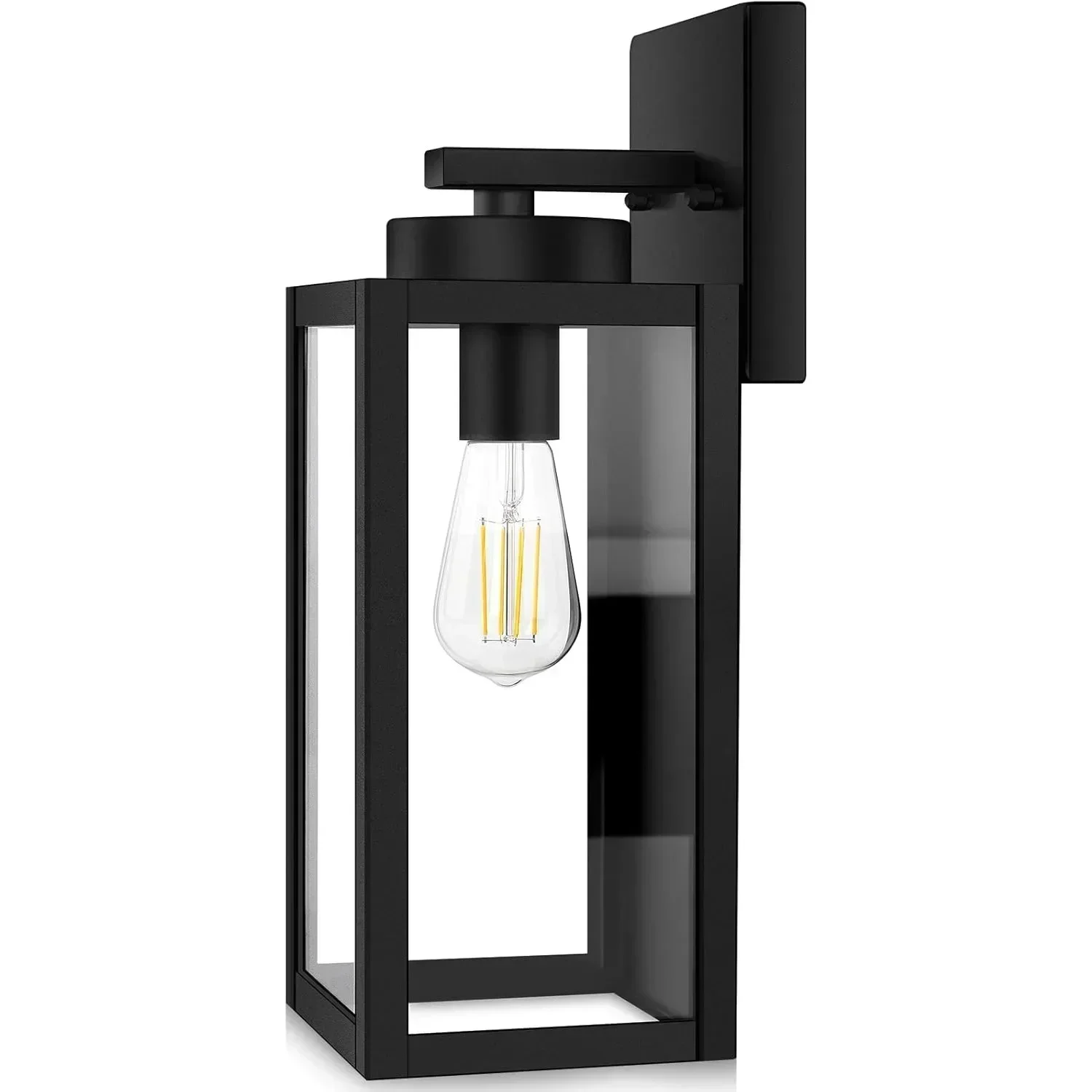

Outdoor Wall Mount Light Fixture, Waterproof Lantern for Exterior Wall, Matte Black Finish, Glass Shade, E26 Socket