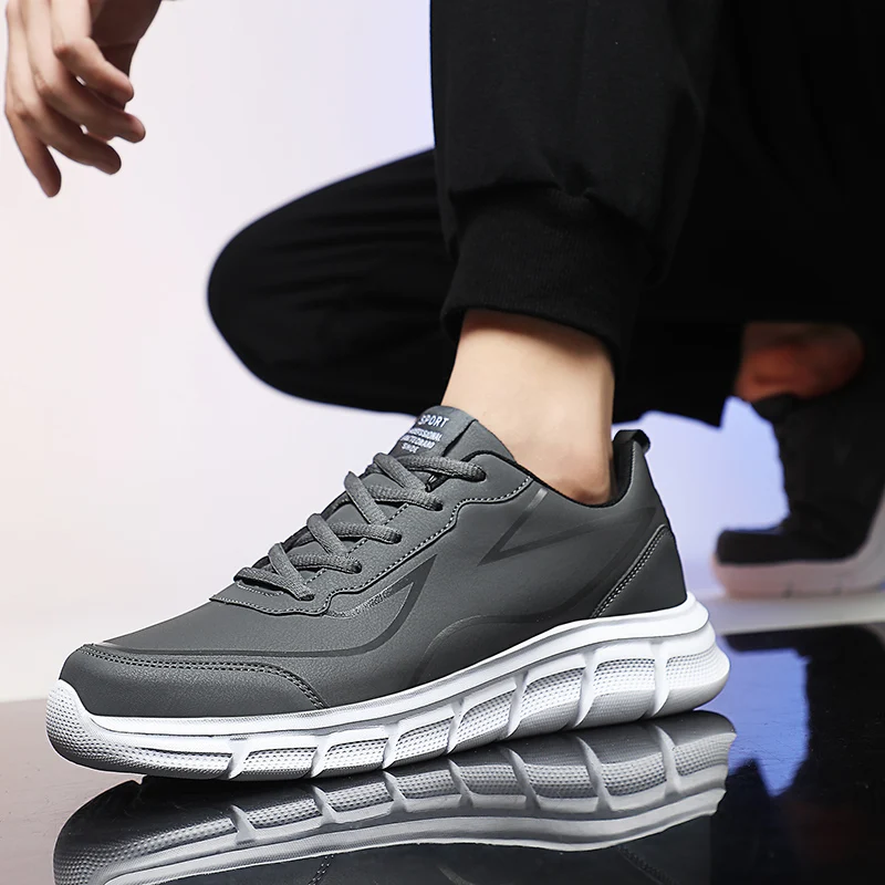 MAEDEF Man Sneaker Male Comfortable Casual Shoes Black Leather Flats Students Walking Shoes Non-slip Lightweight Sports Footwear