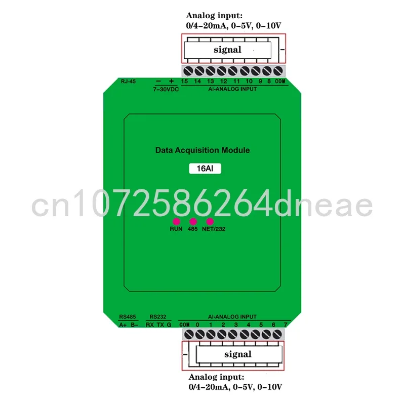 

16AI 16-channel Analog Input 0-20mA, 4-20mA, 0-10V Compatible Module 0.1% Precision ADC Acquisition Industrial Controller RS485