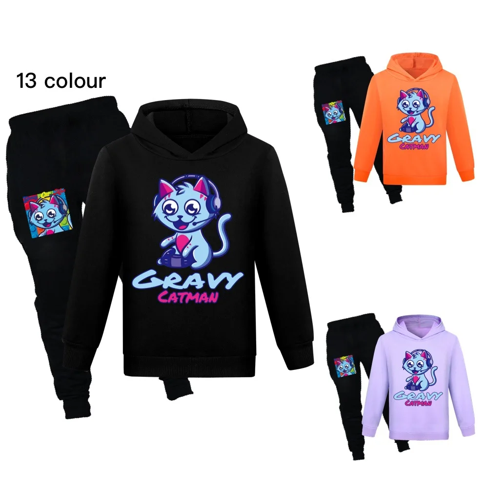 

Children Gravy Cat Man Clothing Set Fashion Boys Tracksuits Kids Sport Suits Girls Hoodies Sweatshirt +Pants 2pcs Set1297