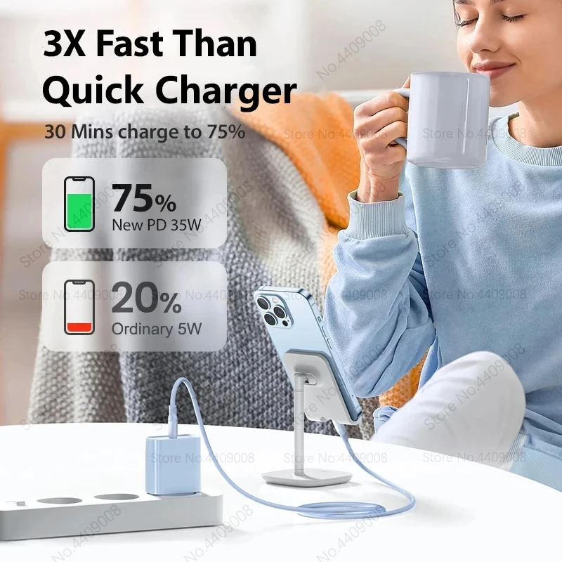 PD 35W USB C Fast Charger For Apple iPhone 16 15 14 13 12 11 Pro Max Fast Charging USB C Type C Charger Cable Phone Accessories