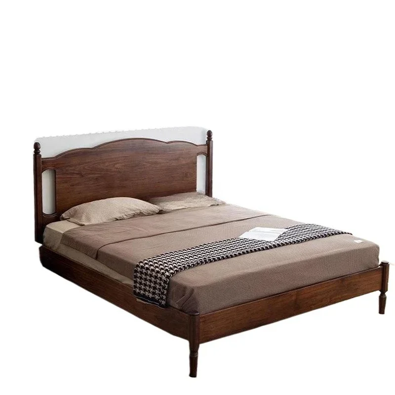 

North American black walnut retro double bed American cherry wood all solid wood master bedroom log queen bed