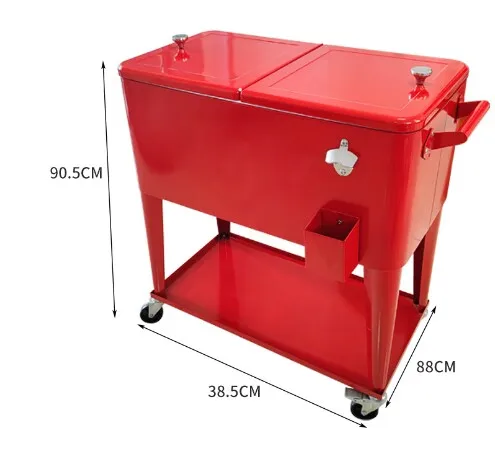 Custom 80QT/75L Big Capacity High Quality Red Outdoor Patio Cooler Box With Wheels Wholesale Ice Bucket Football Table With Cool