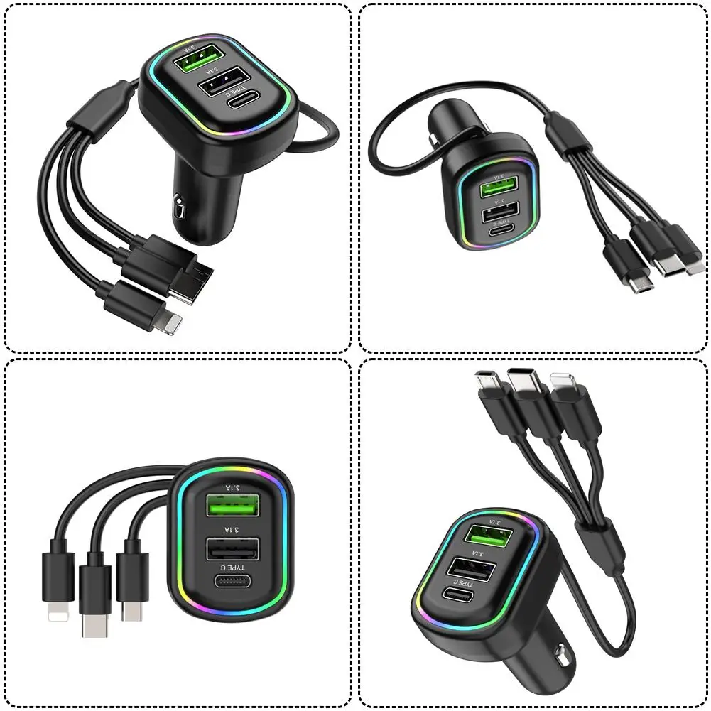 

Car Charger Bluetooth Player With 3 in 1 Charge Cable Calling Receiver Atmosphere Accessories Hands-free Audio Lights Autom T4S4