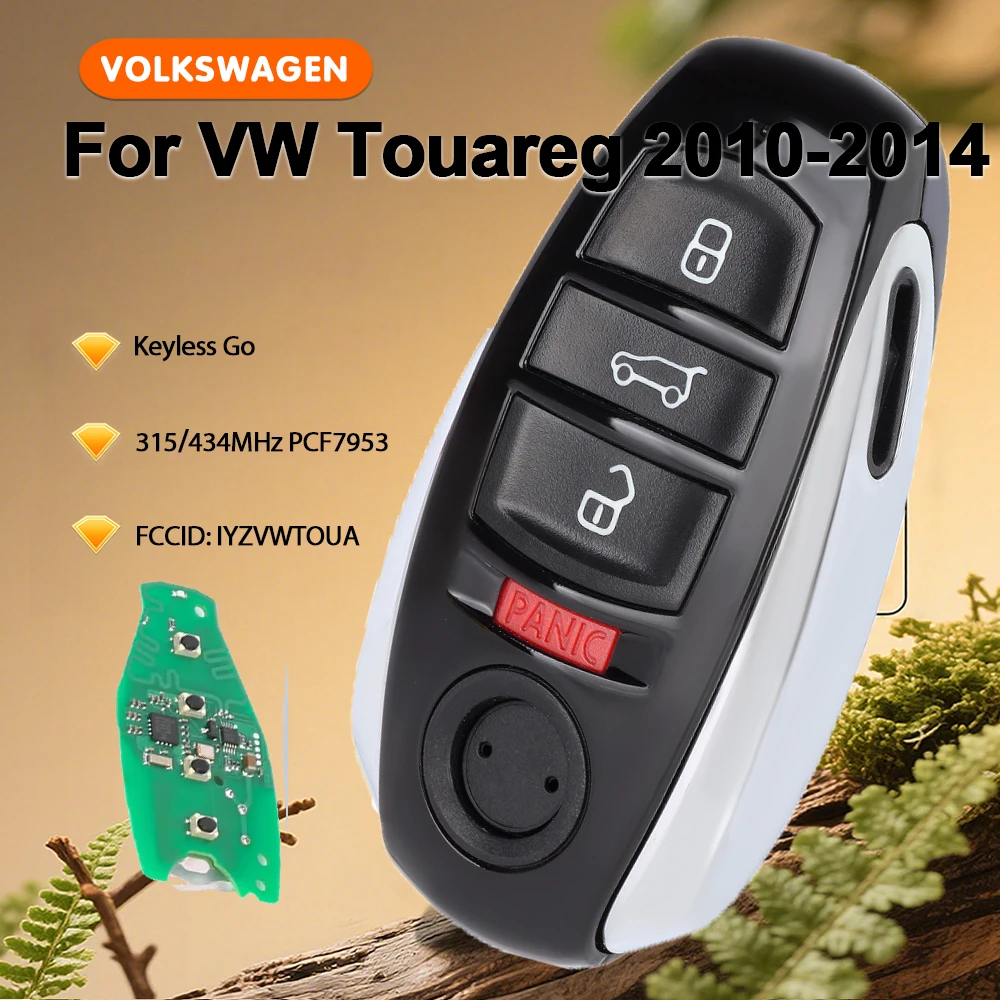 

KEYECU IYZVWTOUA Keyless Go 315MHz / 434MHz PCF7953 4 Button Smart Remote Key Fob for VW Touareg 2011 2012 2013 2014 2015 2016