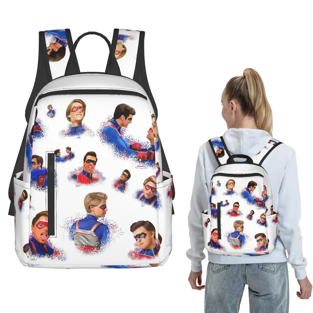 Captain Man And Kid Henry Danger Drawing Backpack Daypack Boys Girls BookBag School Bag Shoulder Bags for Men Women