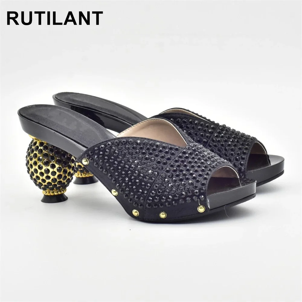 

New Fashion Round Toe Shoes Heels Elegant Italian Woman Wedding for Party Shoes Women Party Pumps Decorated with Rhinestone